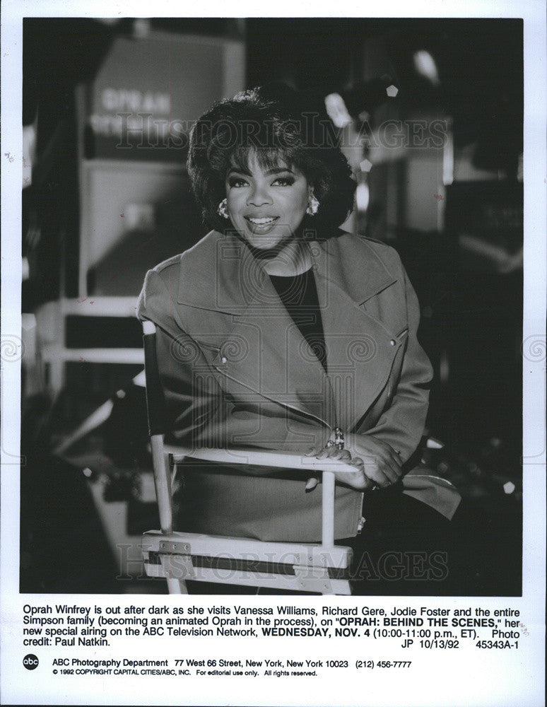 1992 Press Photo Oprah on &quot;Oprah Behind the Scenes&quot; On ABC COPY - Historic Images