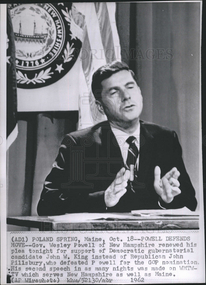 1962 Press Photo Wesley Powell New Hampshire Governor - Historic Images