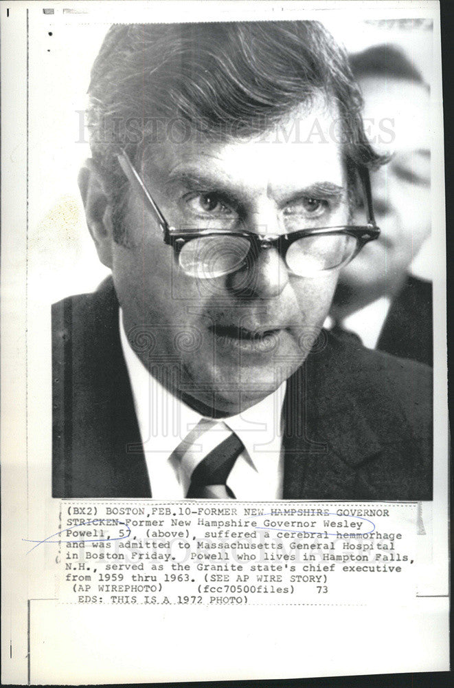 1972 Press Photo Wesley Powell Governor of New Hampshire - Historic Images