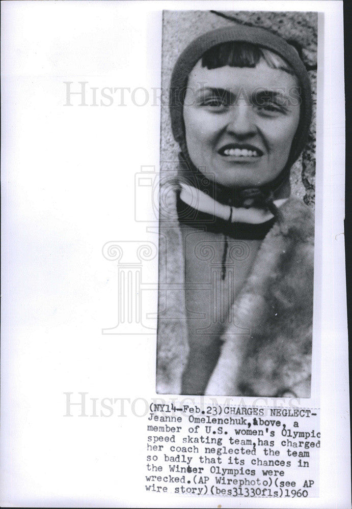 1960 Press Photo Jeanne Amelenchuk US Olympic Speed Skate Team Charged Coach - Historic Images