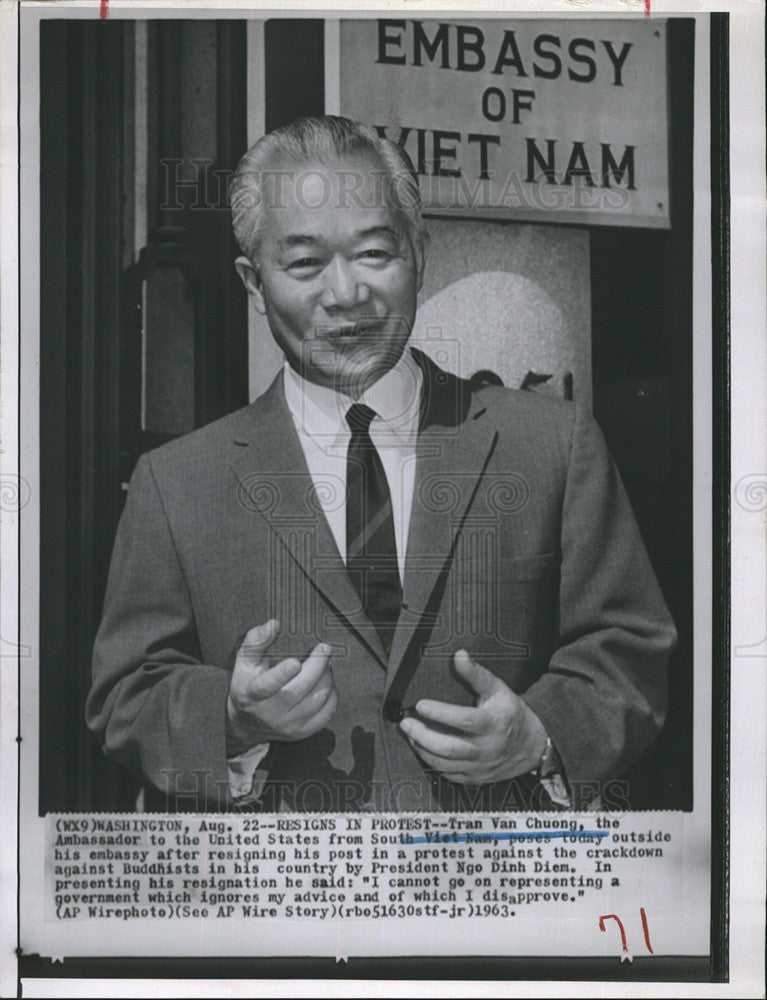 1963 Press Photo Tran Van Choung Vietnam Amb Resigns In Protest Against Bhuddist - Historic Images