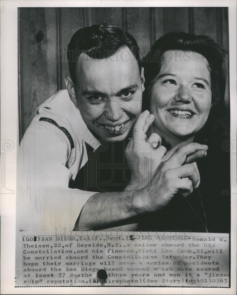 1963 Press Photo Ronald W. Theisen, &amp; his fiancee Vicki Lee Cook will be married - Historic Images