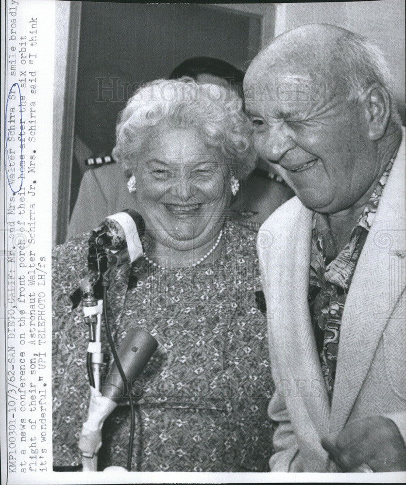 1962 Press Photo Mr. &amp; Mrs. Walter Schirra, parents of astronaut Col. Walter - Historic Images