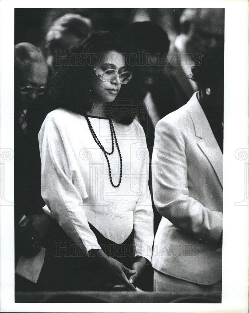 1986 Press Photo Cheryl Mcnair wife of Ron Mcnairs memorial service - Historic Images