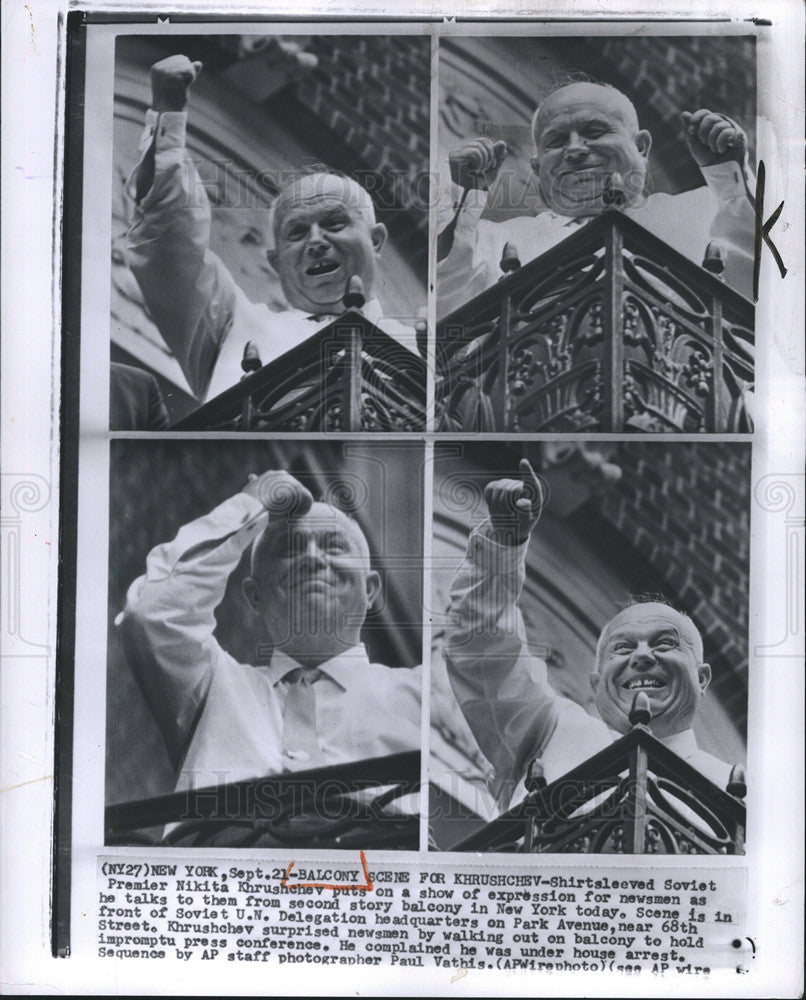 1960 Press Photo Soviet Premier Nikita Khrushchev Waves To Reporters In New York - Historic Images