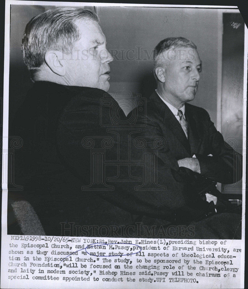 1965 Press Photo Nathan M Pusey Harvard&#39;s President With Rev John E Hines - Historic Images