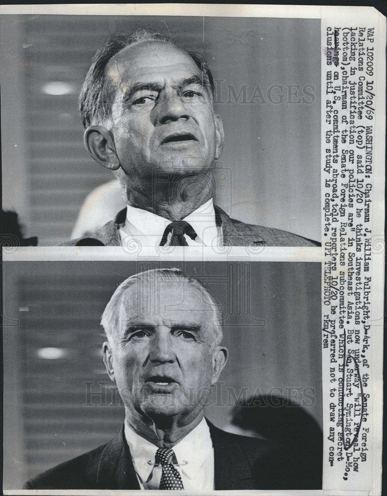 1969 Press Photo Sen Stuart Symington Conducts Secret Hearings On US Commitments - Historic Images