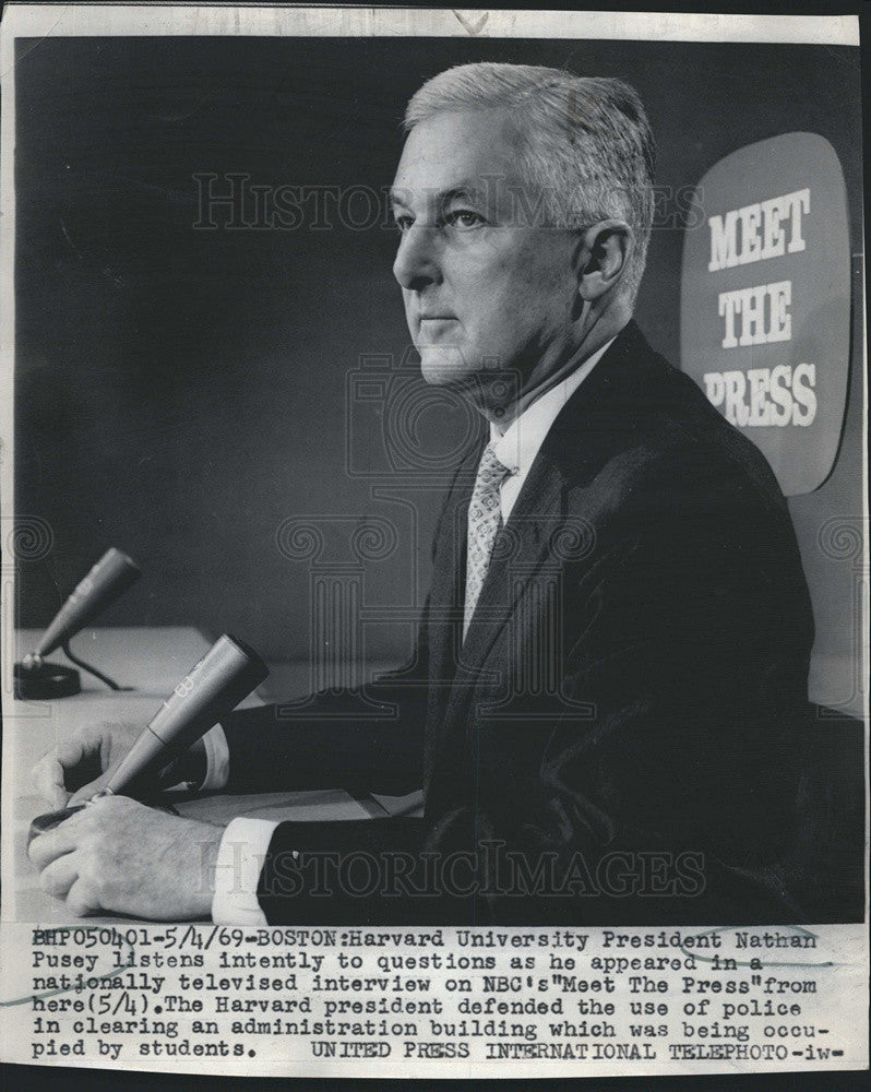 1969 Press Photo Harvard University President Nathan Pusey - Historic Images