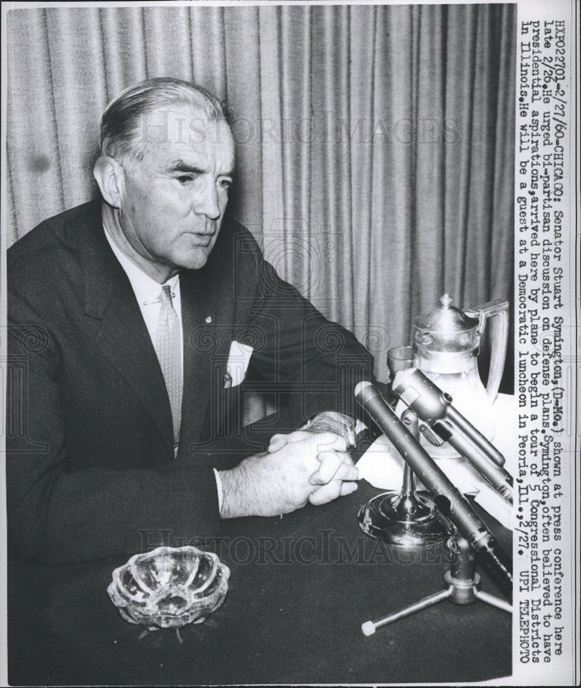 1960 Press Photo Senator Stuart Symington, Chicago Press Conference - Historic Images