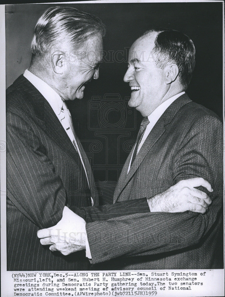 1959 Press Photo Senator Stuart Symington Missouri &amp; Sen. Hubert H. Humphrey DNC - Historic Images