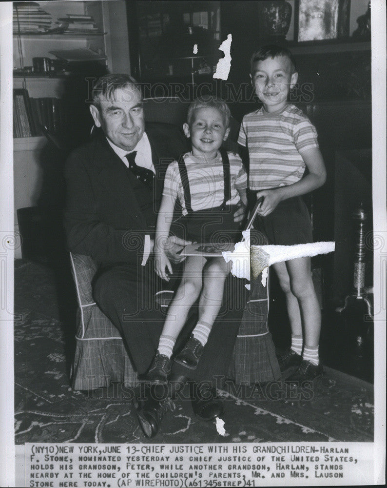 1941 Press Photo Chief Justice Harlan Stone, Grandsons Peter, Harlan - Historic Images