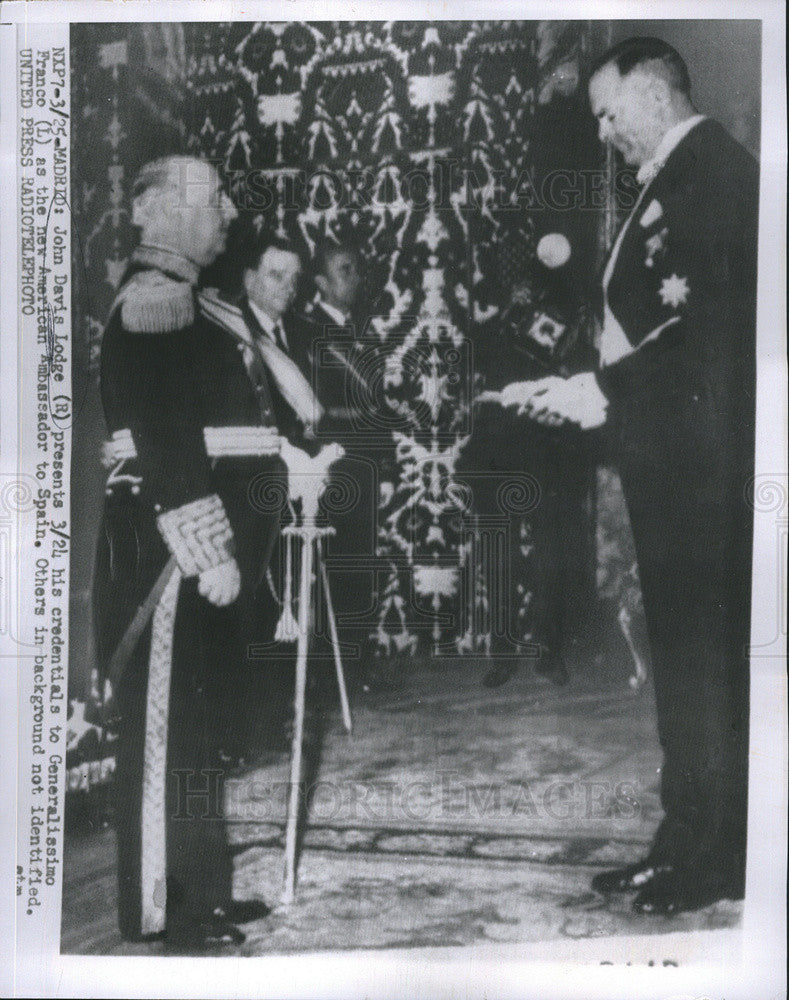 1955 Press Photo John Davis Lodge, Generalissimo Franco, Spain - Historic Images