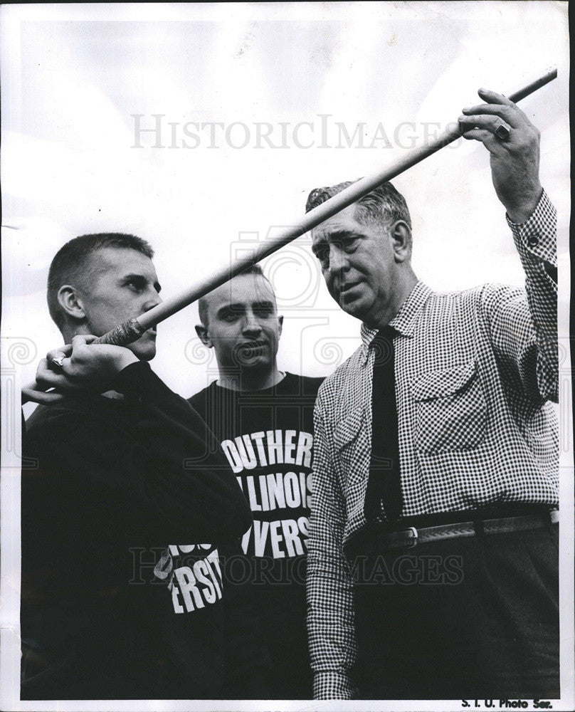 Press Photo Javelin Throw Athlete Robert Batura Leland P. Doc Lingle SIU Coach - Historic Images