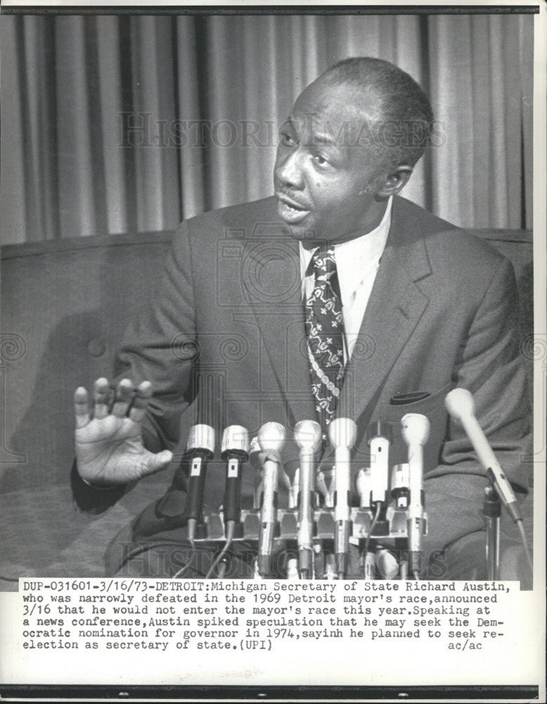 1973 Press Photo Richard Austin,  Mich. Secretary of State. - Historic Images