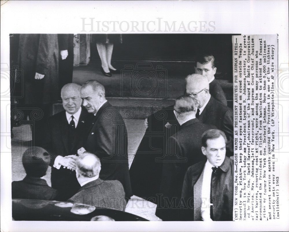 1963 Press Photo Pres. Lyndon Johnson attend funeral of NY Gov. Herbert Lehman - Historic Images