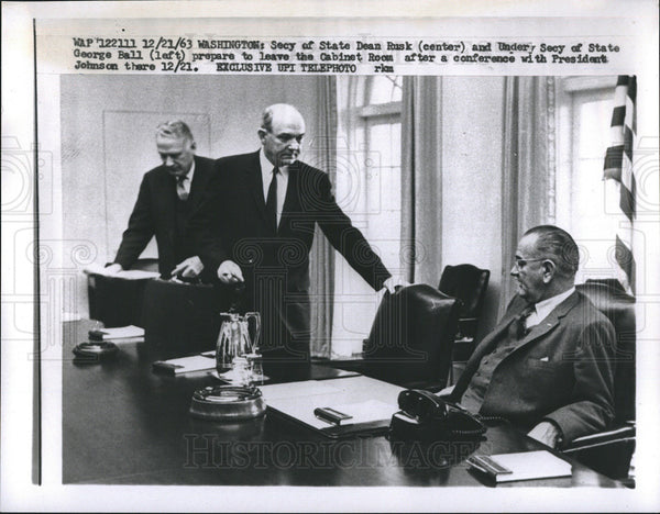 Dean Rusk(center) and George Ball(left) prepare to leave the cabinet ...