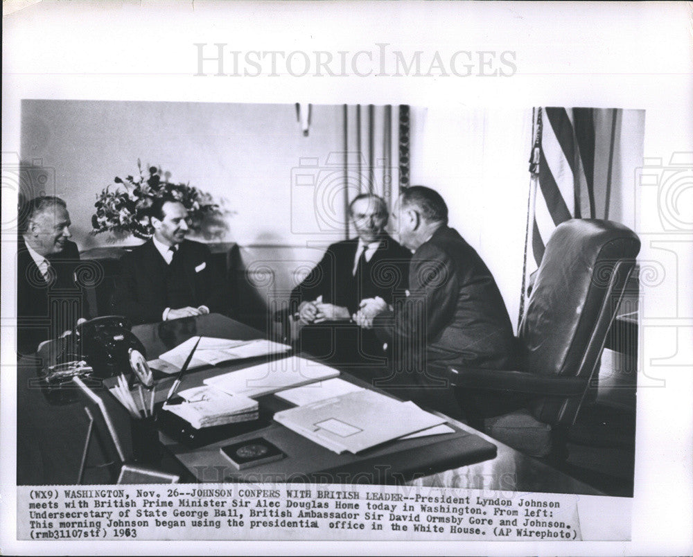 1963 Press Photo President Lyndon Johnson British Prime Minister Sir Alec Home - Historic Images