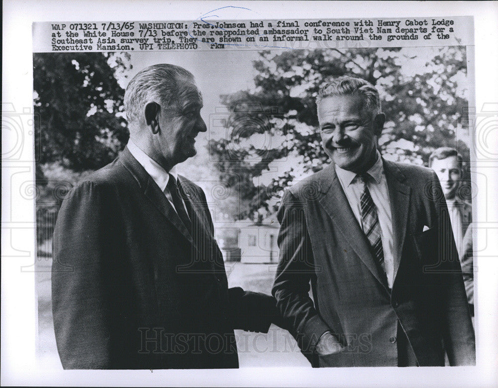 1965 Press Photo President Johnson Henry Cabot Lodge - Historic Images