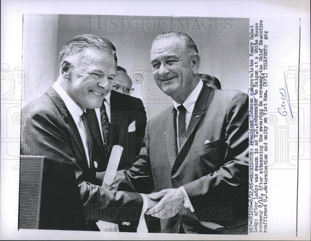 1965 Press Photo President Johnson Henry Cabot Lodge - Historic Images