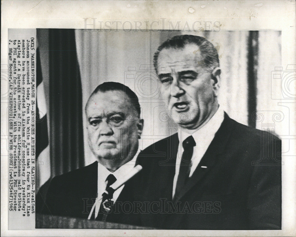 1965 Press Photo President Johnson announced arrest in slaying of Detroit mother - Historic Images