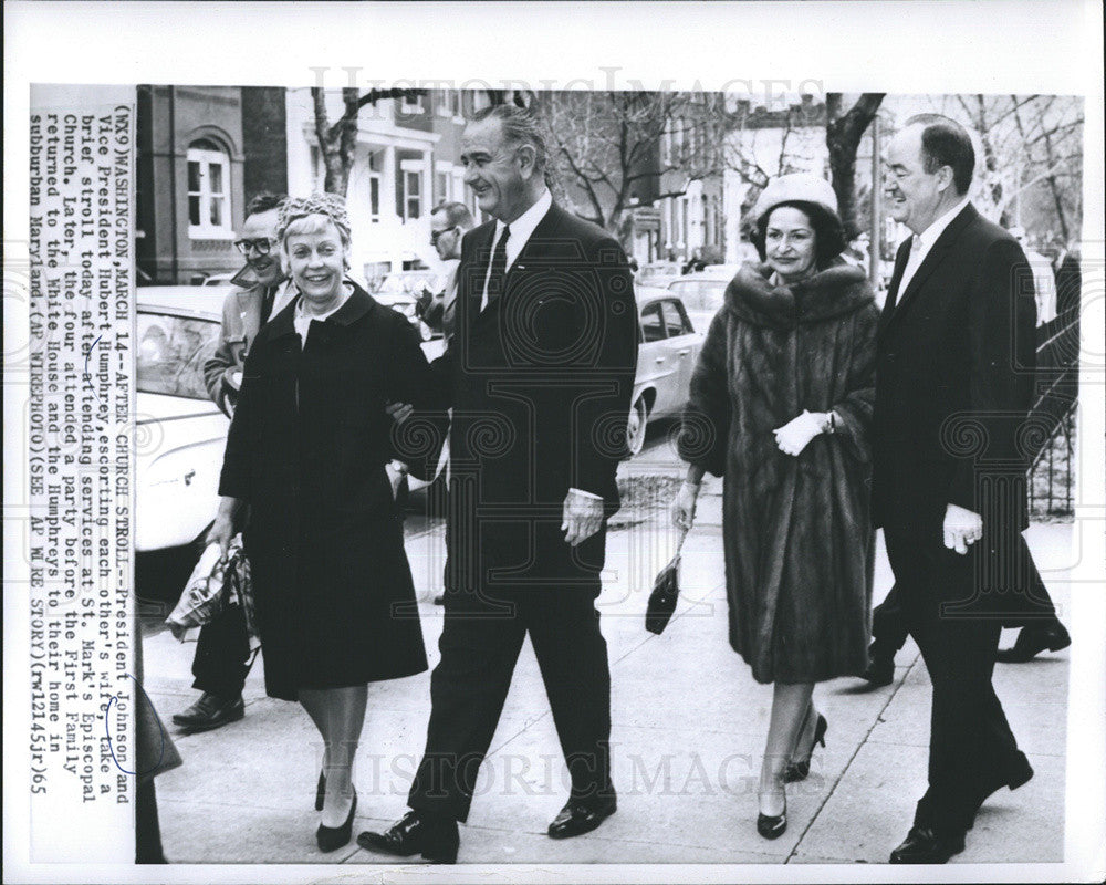 1965 Press Photo President Johnson and Vice President Hubert humphrey escorting each other&#39;s wife - Historic Images