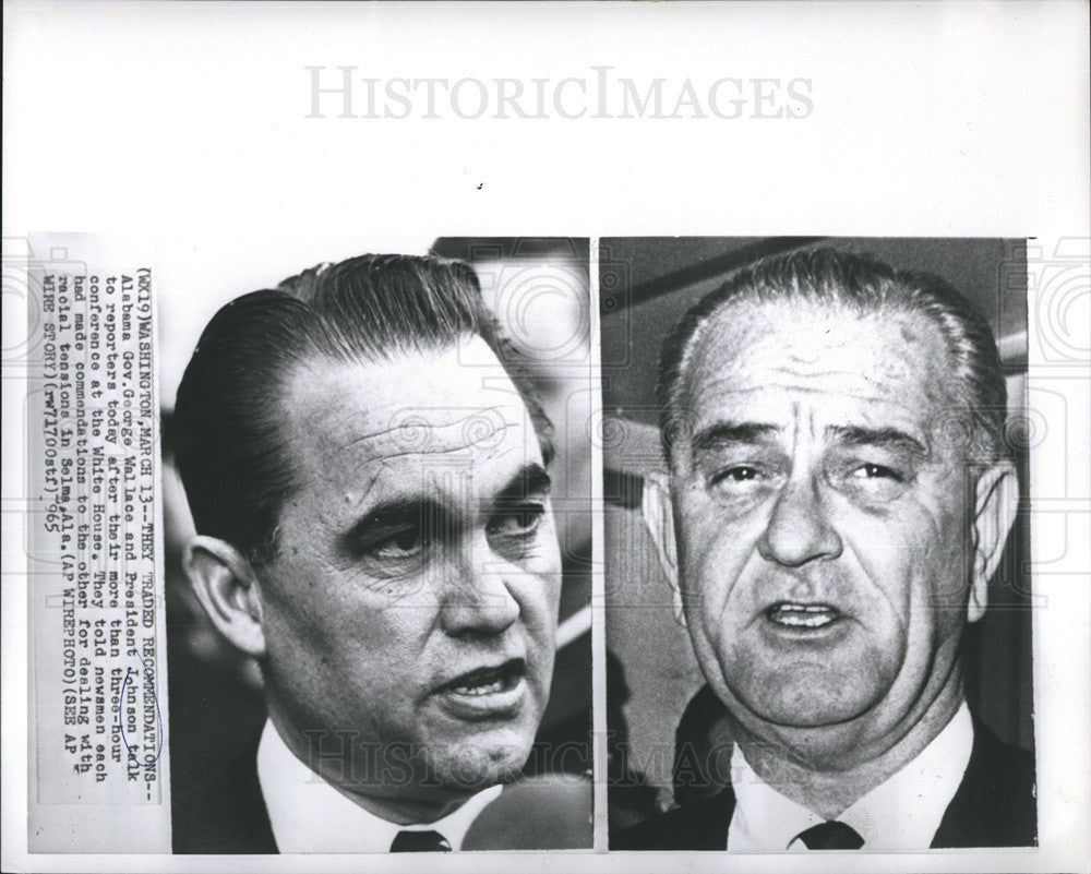 1965 Press Photo President Johnson talk to reporters after their of an three-hour conference at the - Historic Images