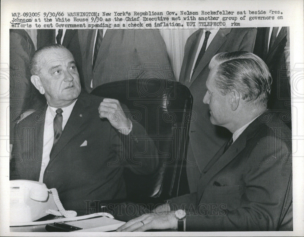 1966 Press Photo NY Governor Nelson Rockefeller with President Johnson - Historic Images