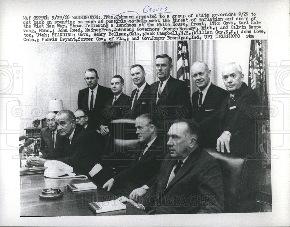 1966 Press Photo President Johnson with State Governors to Cut Back Spending - Historic Images