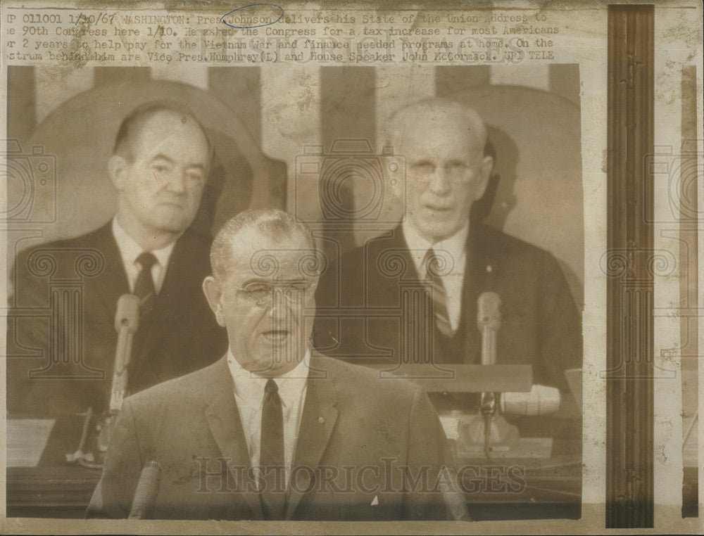 1967 Press Photo President Johnson State of the Union Asking for Tax Increase - Historic Images