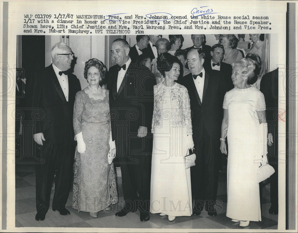 1967 Press Photo Pres. LBJ and Wife at White House Dinner Honoring VP - Historic Images