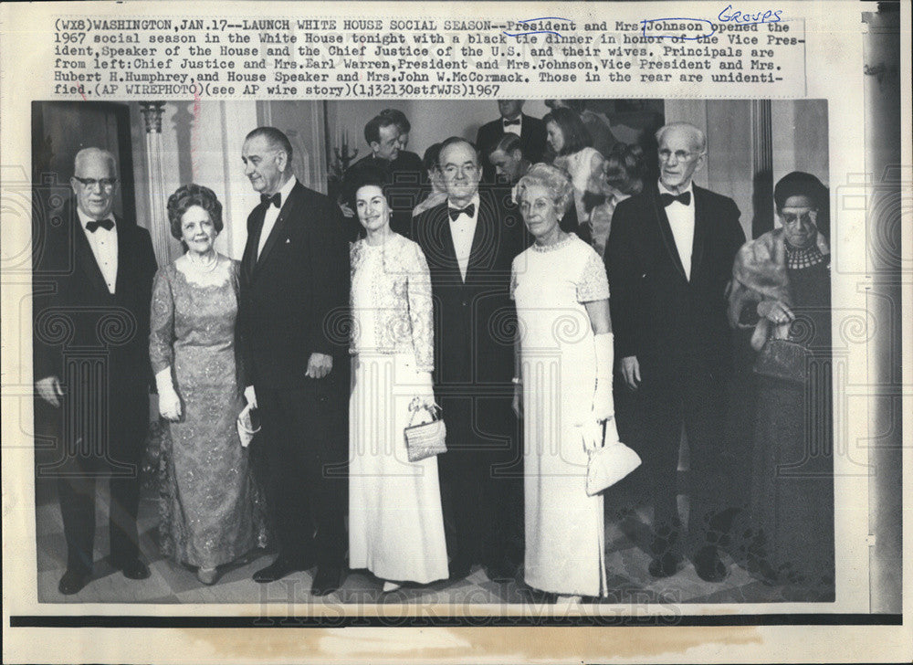 1967 Press Photo President LBJ and Wife at Honorary Black Tie White House Dinner - Historic Images