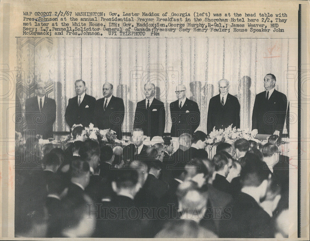 1967 Press Photo Pres. Johnson Annual Pres. Prayer Breakfast in Shoreham Hotel - Historic Images