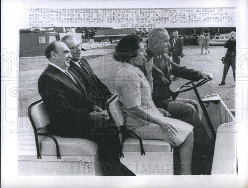 1964 Press Photo Pres. &amp; Mrs. Johnson, Anthony Celebrzze &amp; Willard Wirtz - Historic Images