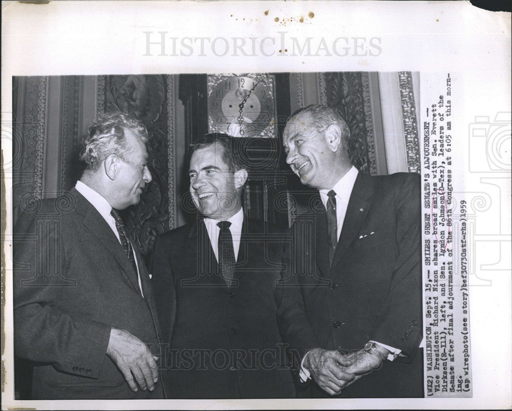 1959 Press Photo Vice Pres.Nixon and Sen.Everett Dirkensen, Sen Lyndon Johnson. - Historic Images