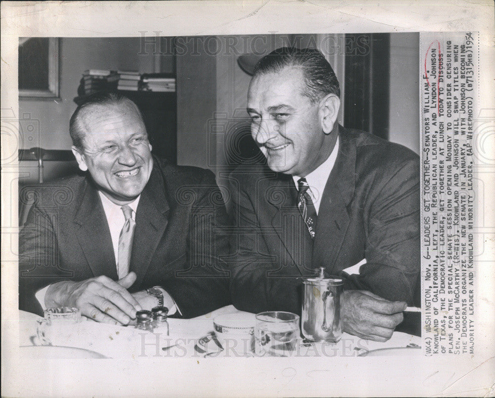 1954 Press Photo Sen. William F. Knowland, Republican Leader Lyndon Johnson - Historic Images