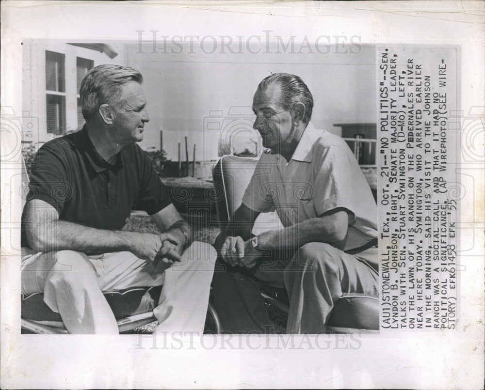 1955 Press Photo Sen. Lyndon B. Johnson and Sen. Stuart Symington - Historic Images