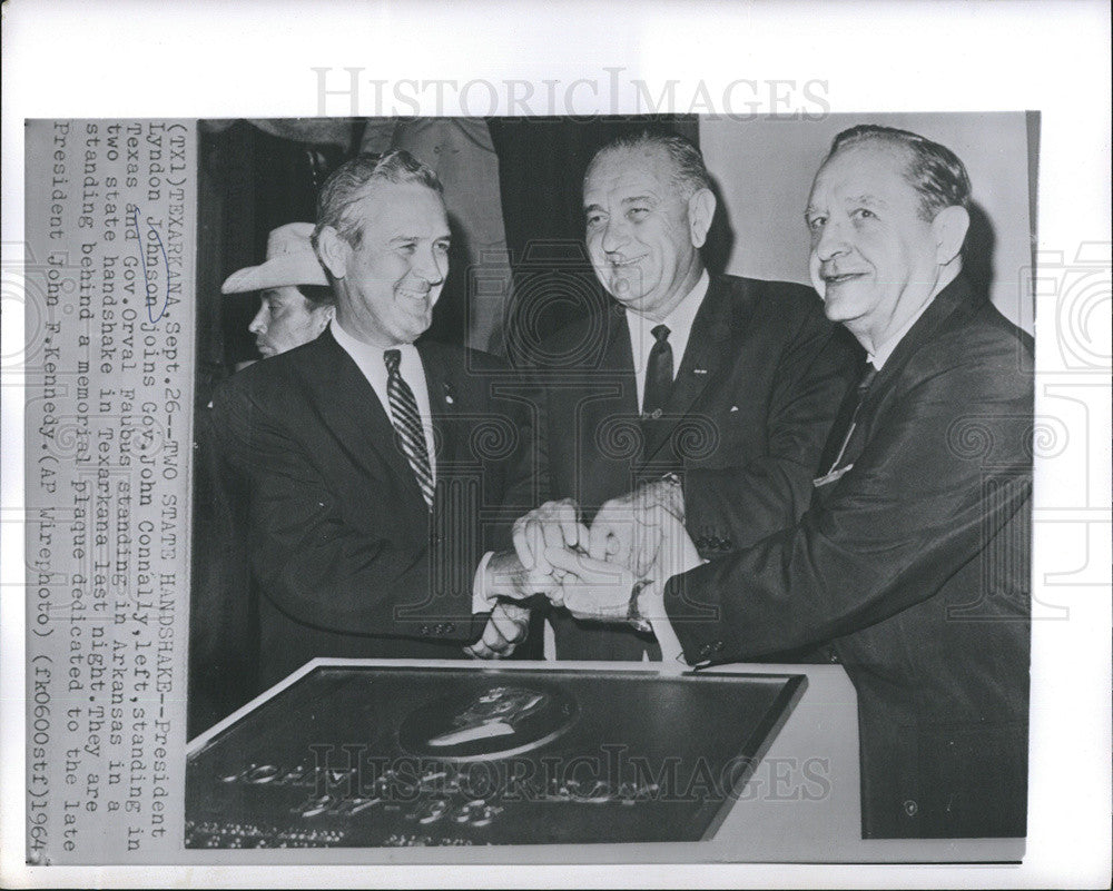 1964 Press Photo Pres. Johnson with Gov. John Counally  and Gov. Orval Faubus. - Historic Images