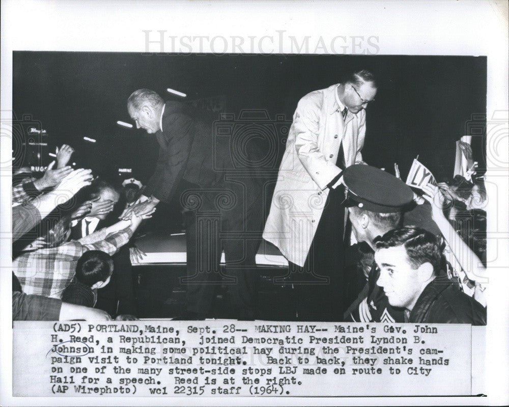 1964 Press Photo Pres. Johnson and Gov.John H. Reed during political campaign. - Historic Images