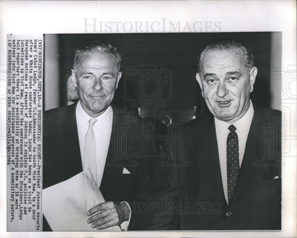 1964 Press Photo President Lyndon B. Johnson Henry Cabot Lodge - Historic Images