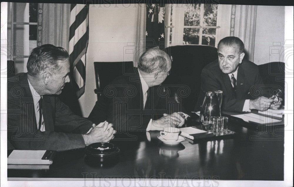 1964 Press Photo President Lyndon B. Johnson General Maxwell Taylor Dean Rusk - Historic Images