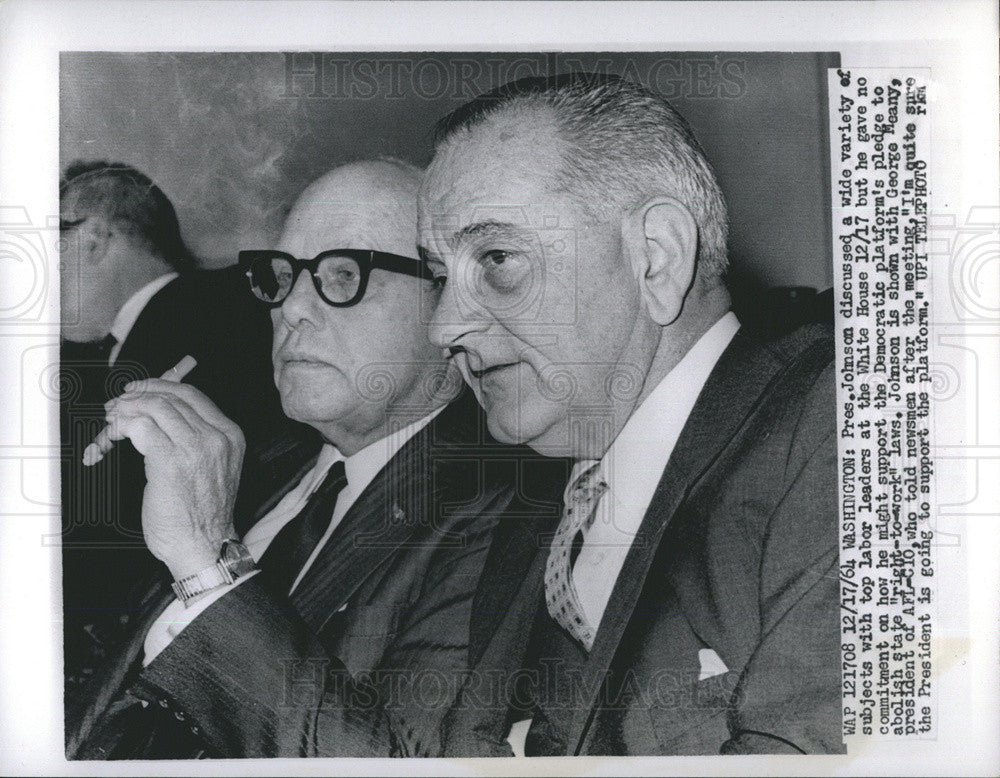 President Lyndon B Johnson George Meany Afl Cio 1964 Vintage Press Photo Print Historic Images