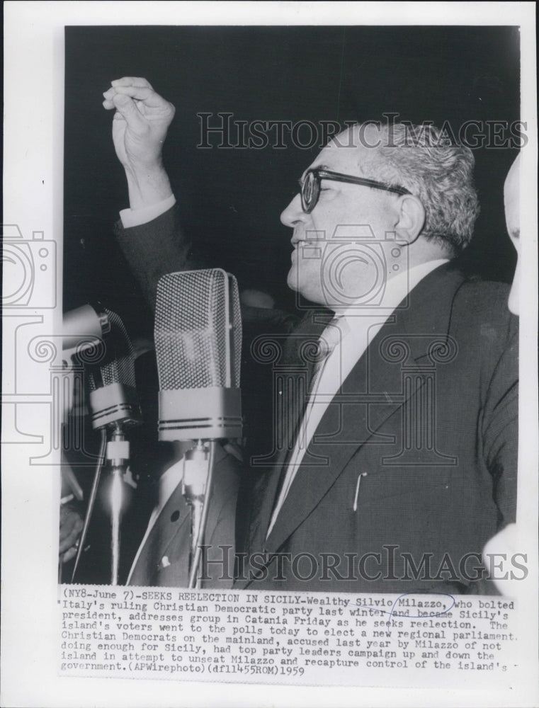 1959 Silvio Milazzo , Italy ruling Christian Democratic Party. - Historic Images