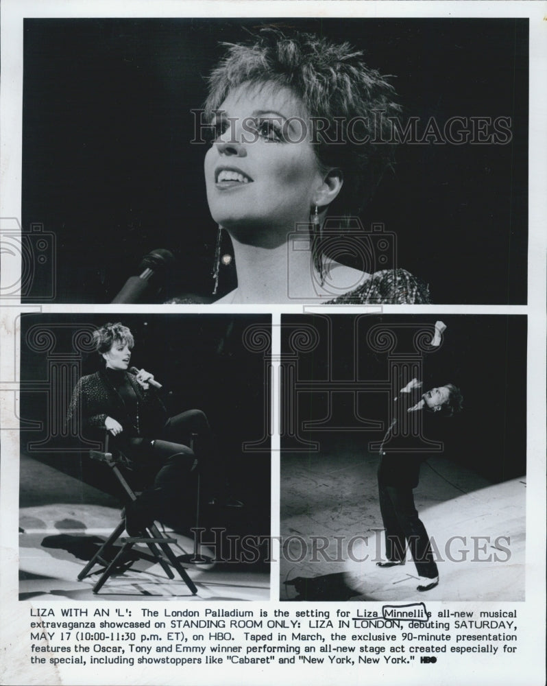 1986 Press Photo Liza Minnelli in musical &quot; Standing Room Only: Liza in London&quot; - Historic Images