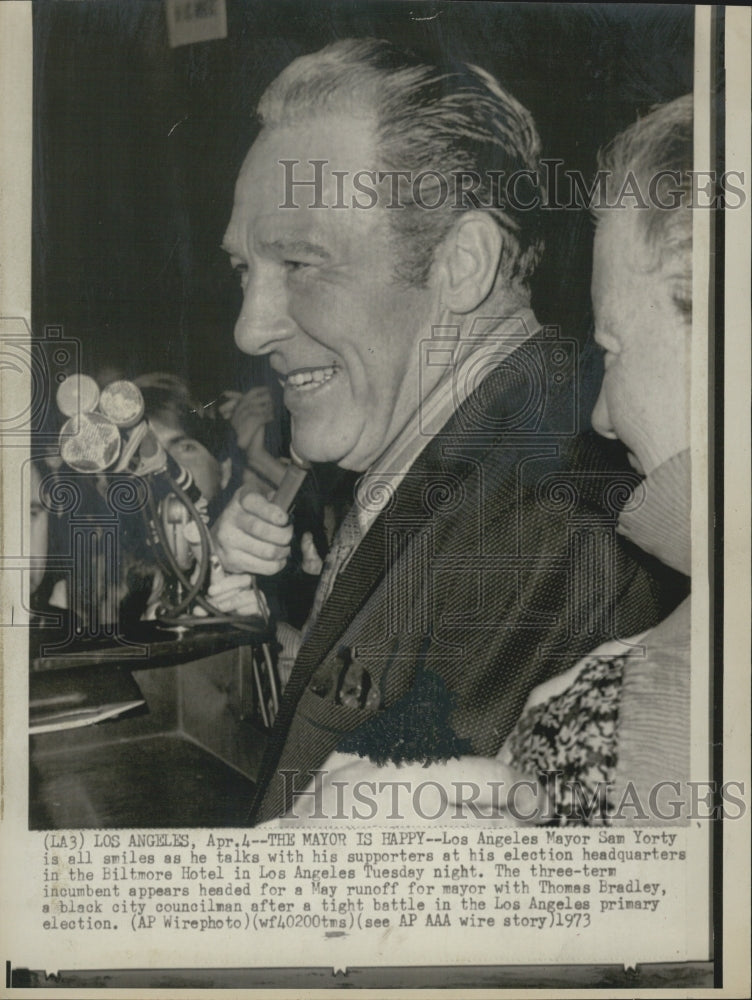 1973 of L. A. Mayor Sam Torty at his election HQ seeking third term - Historic Images