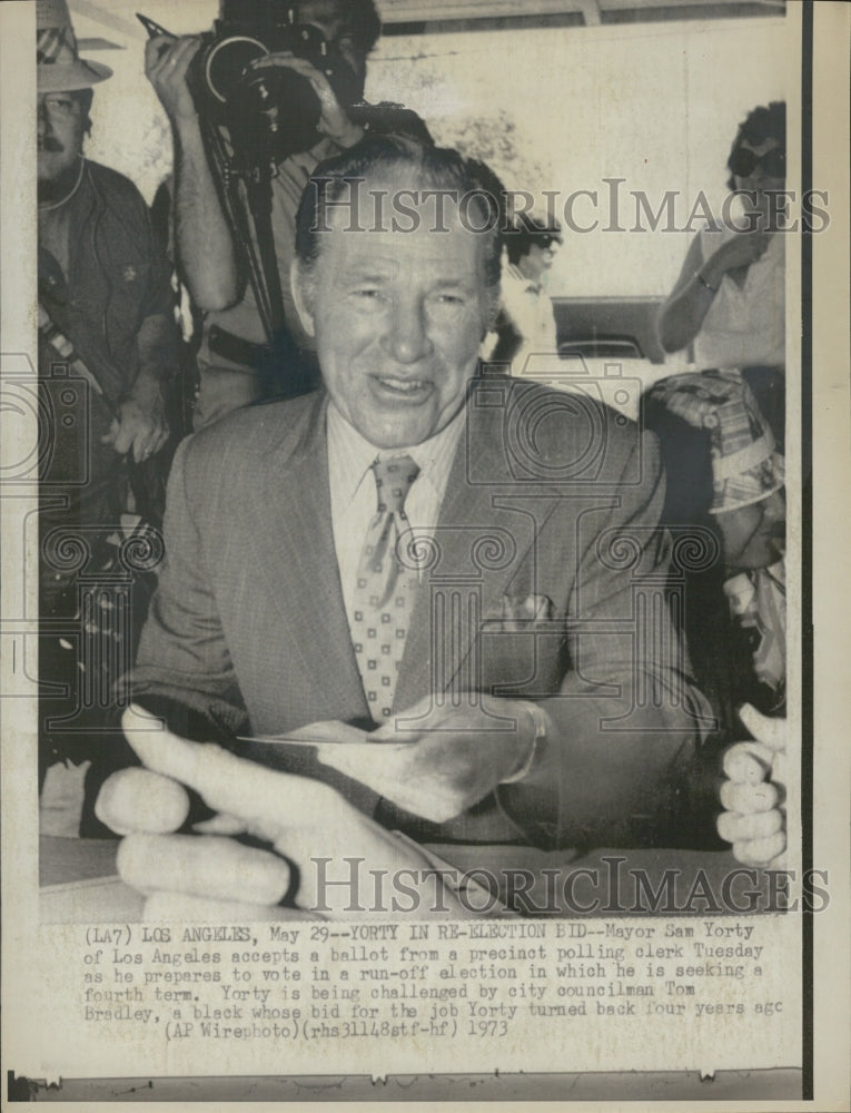 1973 Los Angeles Mayor Sam Yorty Votes In His Run Off Election - Historic Images