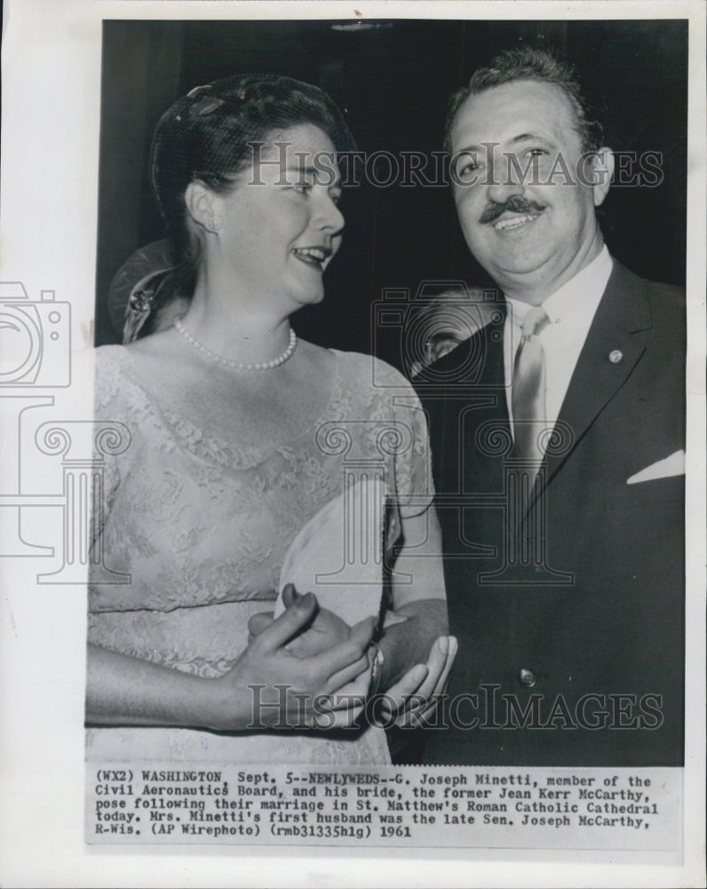 1961 Joseph Minetti, Aeronautics Board with bride Jean Merr. - Historic Images