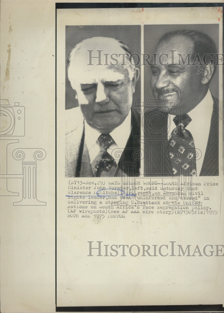 1975 John Vorster Clarence Mitchell Jr. - Historic Images