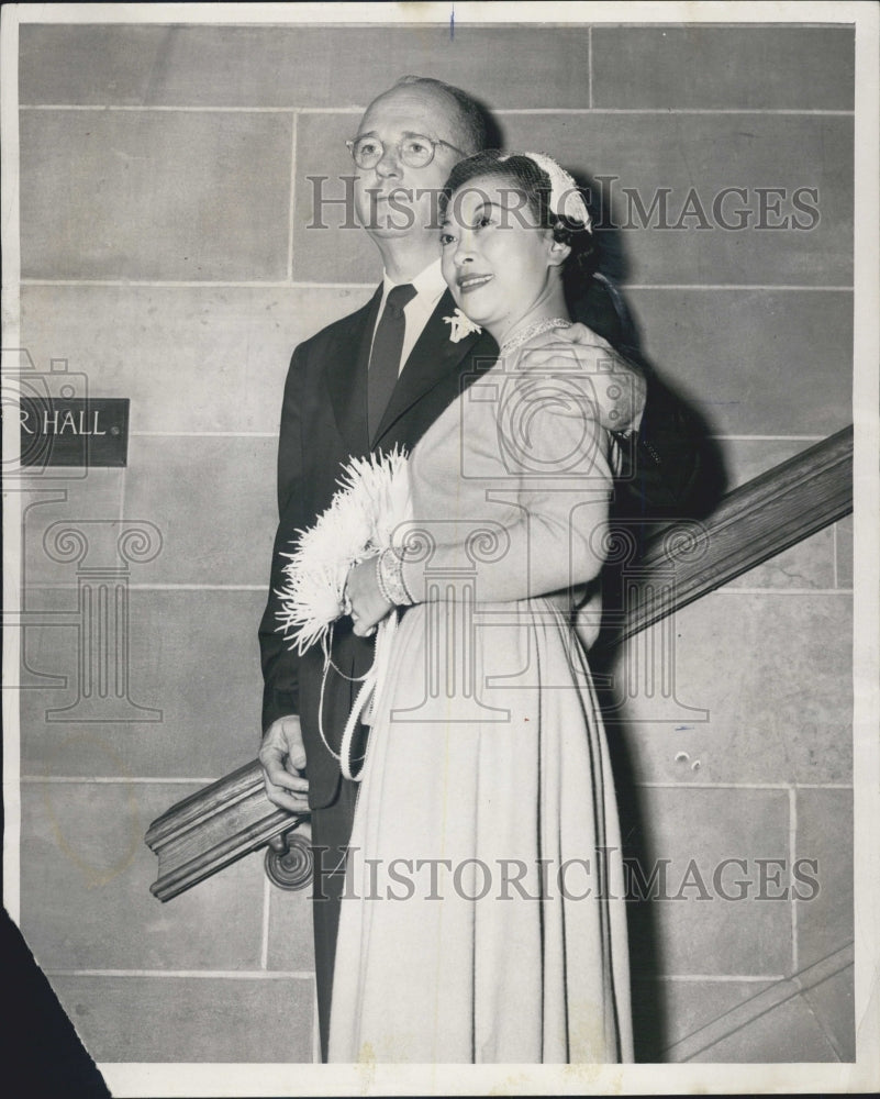 1955 Newly weds Author James Michener and his bride Mari Sabusawa - Historic Images