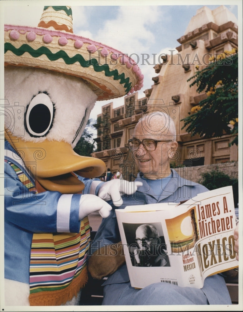 1993 Press Photo James Michener Author Mexico Donald Duck - Historic Images