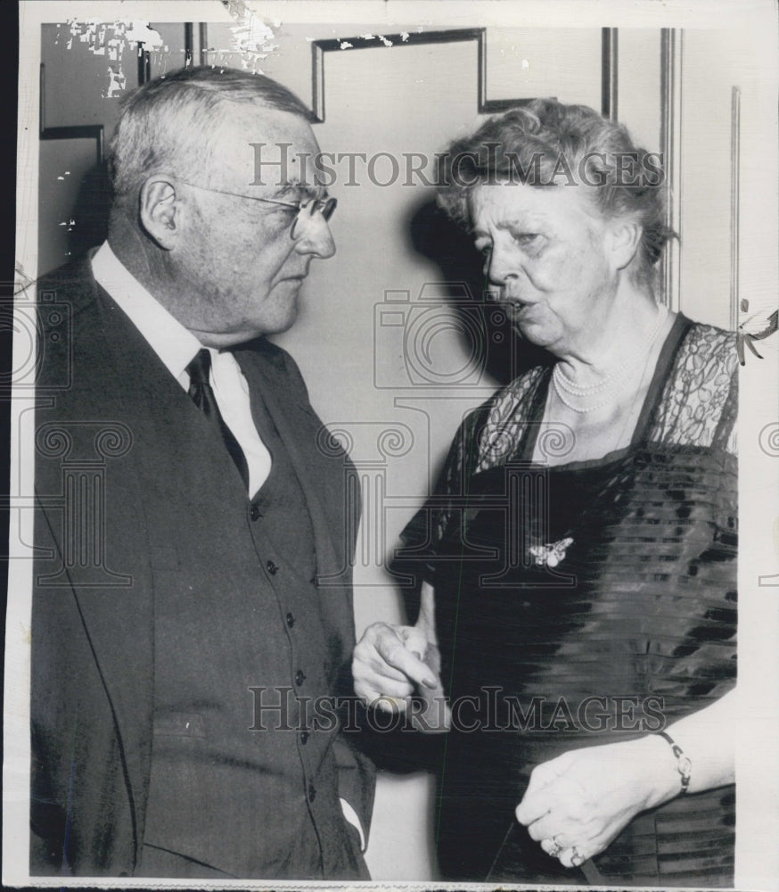 1953 Mrs. Eleanor Roosevelt talks with Sec. of STate john Foster - Historic Images